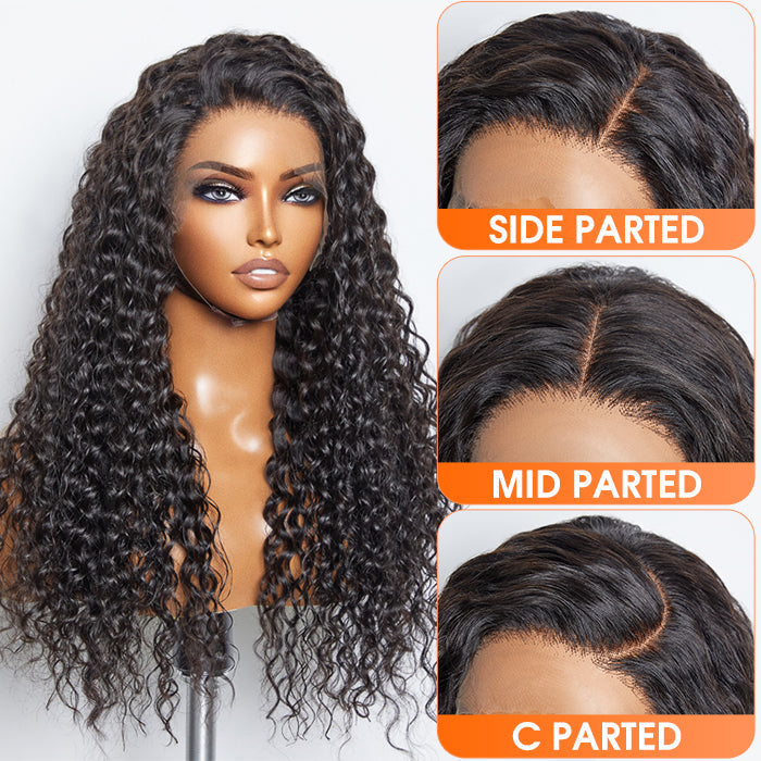 Glueless 3D Cap Pre-bleached Water Wave 13x4 Transparent Lace Front Wig 150% Density