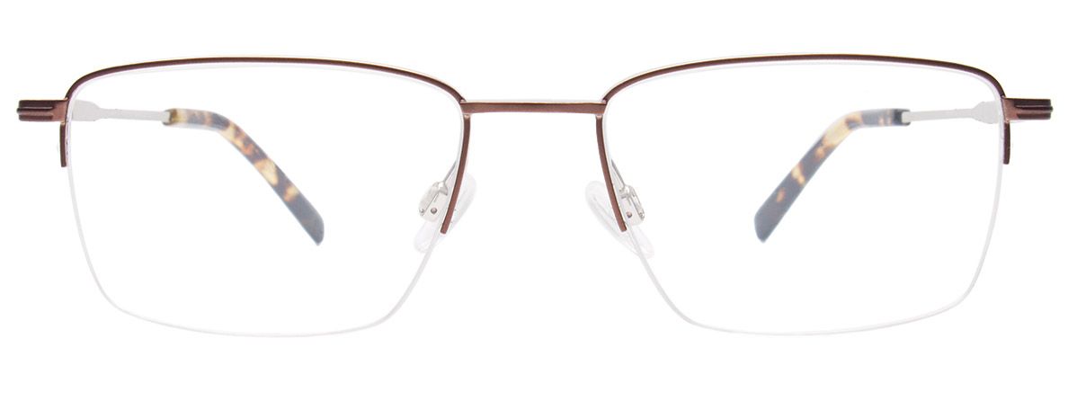 easyclip ec560 aspex eyewear turboflex 360 degree hinge stainless steel metal semi rimless thin metal design timeless classic clean men male large frame brown front