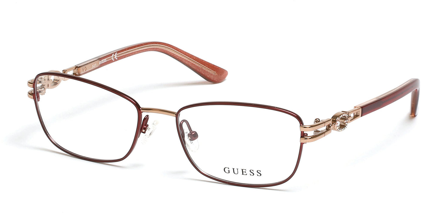 guess 2687 fashion designer prescription optical eyewear glasses stainless steel metal ladies women female classic elegant sophisticated dressy 070 shiny bordeaux wine red