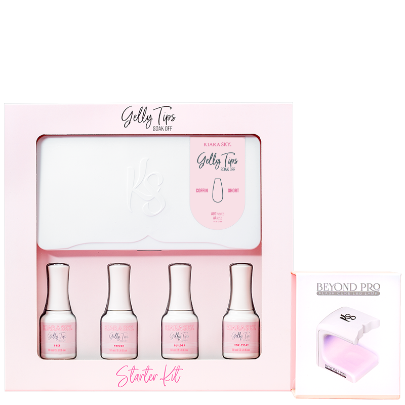 Kiara Sky - Gelly Tips Starter Kit - COFFIN SHORT with mini lamp