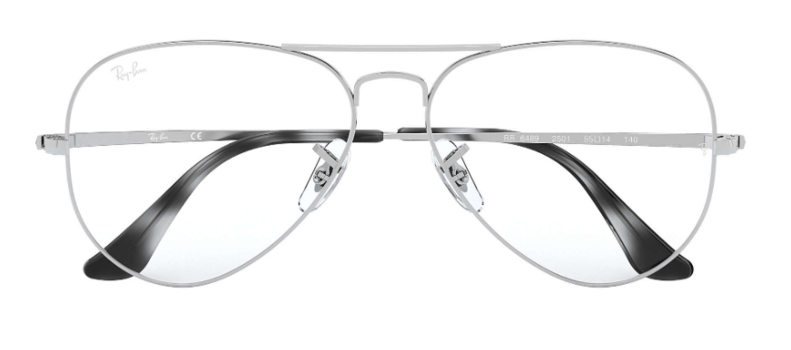 ray ban 6489 optical prescription eyewear glasses full rim metal stainless steel classic aviator double bar traditional trendy modern vintage mood unisex men women shiny silver grey