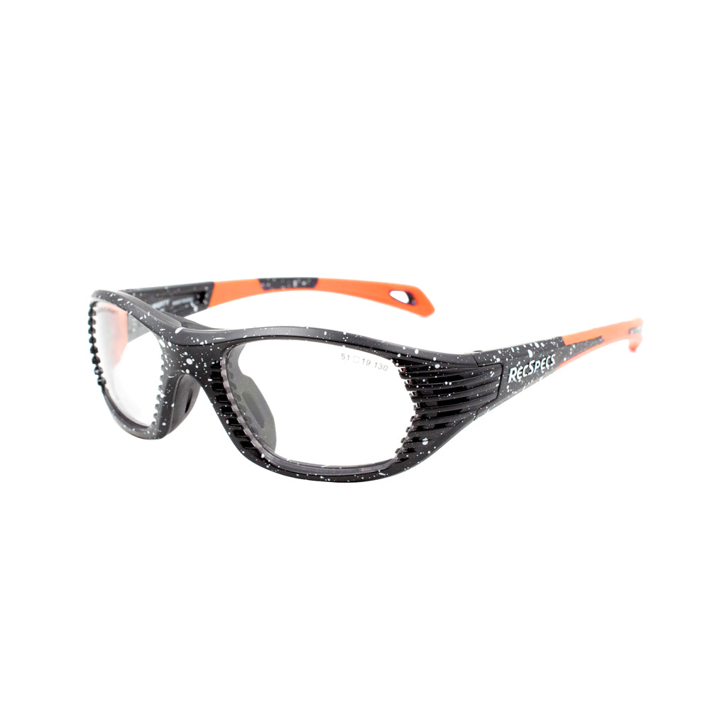 Rec Specs Maxx Air in Spotted Matte Black Orange angled view