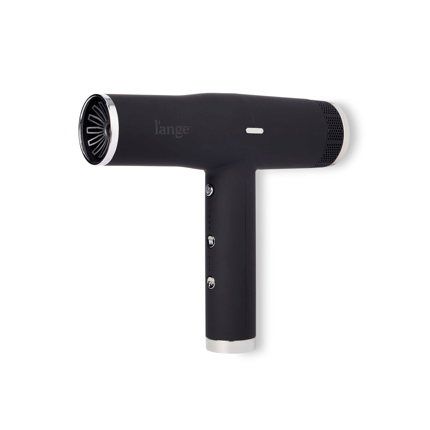 Slim T-shape black Le Styliste hair dryer with silver filter and black LĄŻange logo
