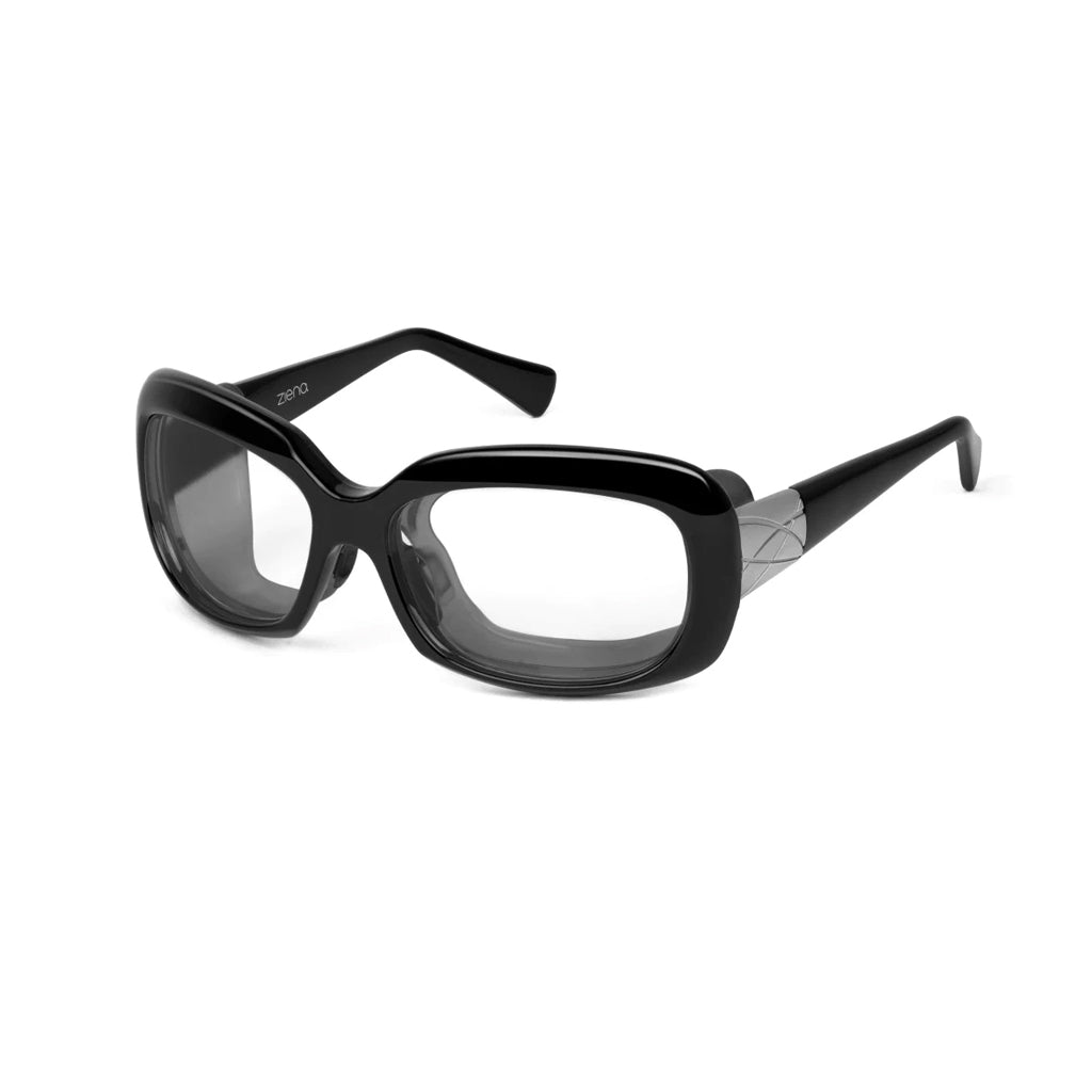 Ziena Oasis in Glossy Black Frame with Black Eyecup and Clear Lens profile view