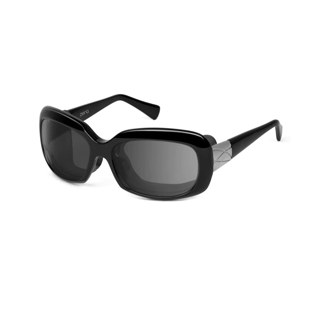 Ziena Oasis in Glossy Black Frame with Black Eyecup and Grey Lens profile view