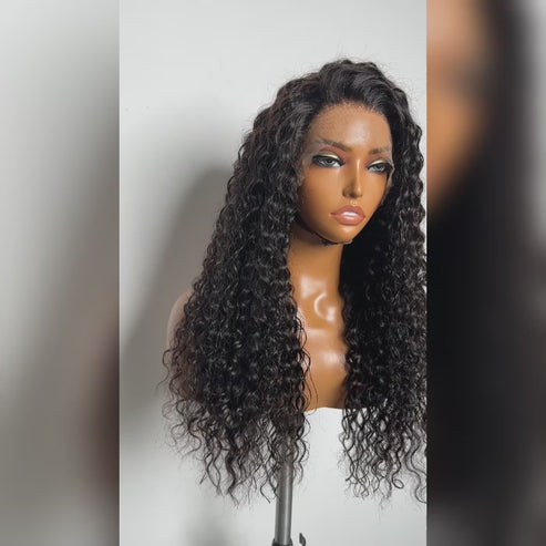 Glueless 3D Cap Pre-bleached Water Wave 13x4 Transparent Lace Front Wig 150% Density