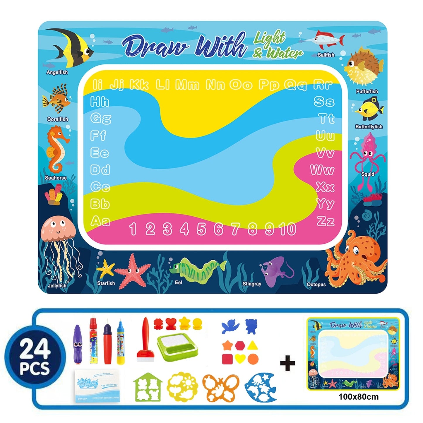 Coolplay Magic Water Drawing Mat Coloring Doodle Mat With Magic Pens Montessori Toys Painting Board Educational Toys for Kids