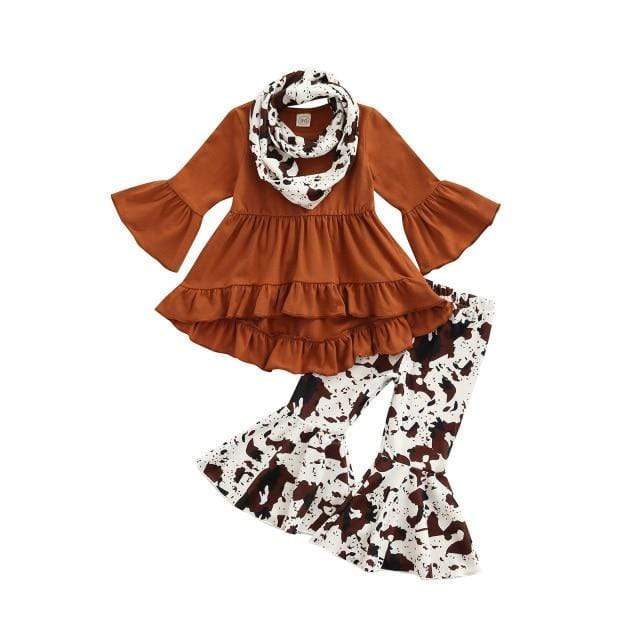 Girl's Clothing A / 4T A-Lined Tops Wide-Leg Dye Printed Casual Trousers + Scarf