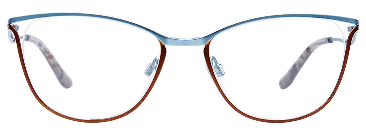 easyclip ec546 aspex eyewear ladies women female glasses stainless steel fine cat eye shape modern colour game matte dark brown light blue simple flattering front view