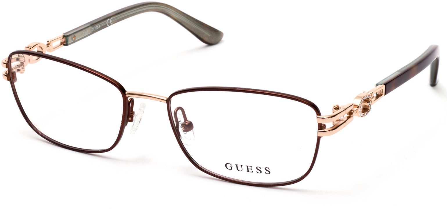 guess 2687 fashion designer prescription optical eyewear glasses stainless steel metal ladies women female classic elegant sophisticated dressy 049 matte brown shiny gold
