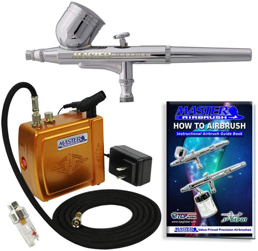 Master Airbrush Multi-Purpose Gold Airbrushing System Kit with Portable Mini Air Compressor