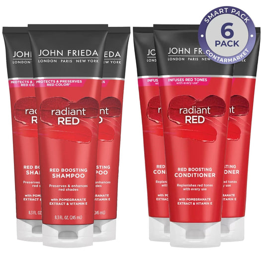 John Frieda Radiant Red Boosting Shampoo (3) & Conditioner (3) - 8.3 Oz - 6 Pack