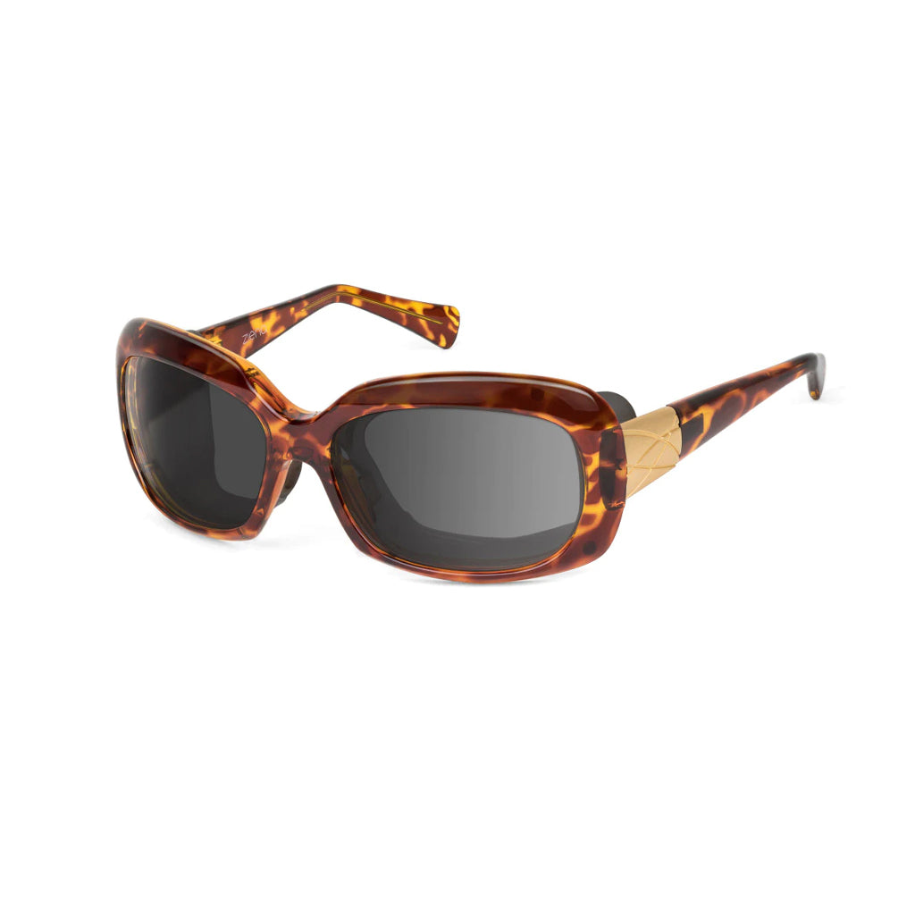 Ziena Oasis – Tortoise Frame with Black Eyecup and Grey Lens profile view
