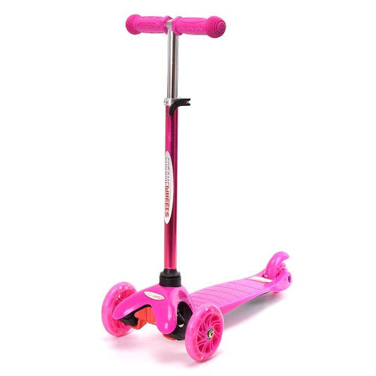 ChromeWheels Three Wheels Kick Scooter for Kids with Adjustable Height, Extra-Wide Deck, PU Flashing Light Up Wheels, for Children from 3 to 6 Years, Pink