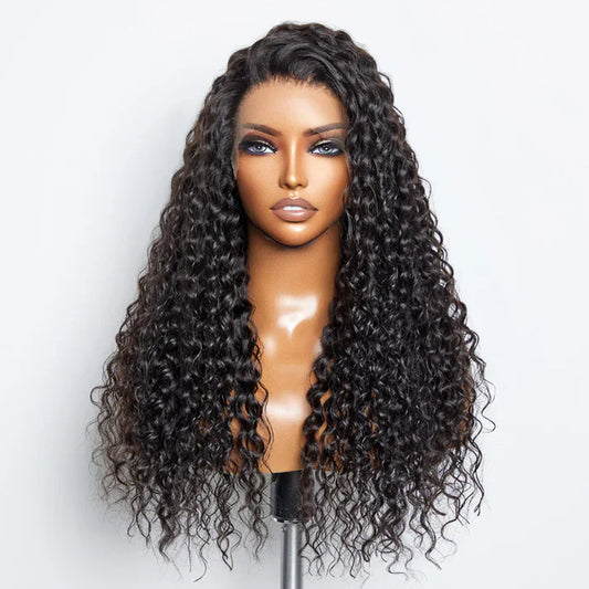 Glueless 3D Cap Pre-bleached Water Wave 13x4 Transparent Lace Front Wig 150% Density
