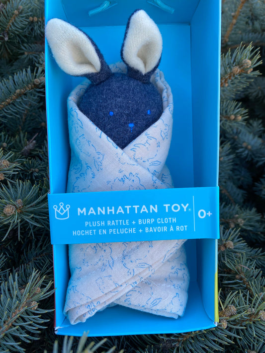 Bunny Rattle and Burp Cloth